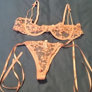 Lacey pink heart bra and tie on panty set